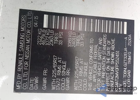 2015 Nissan Rogue Sv z USA, uszkodzony, nr VIN KNMAT2MV0FP552451